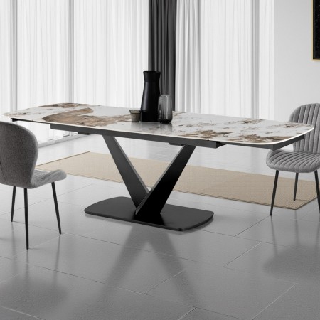 Tavolo allungabile AROLD GRIGIO basamento Grigio opaco piano ceramica finitura marmo Onice lucido H75,5 P89 L.160/200/240