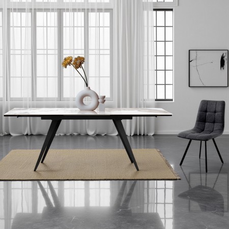 Tavolo allungabile SHARA MARMO BIANCO basamento Grigio opaco piano ceramica finitura Marmo Onice lucido cm H75 P.81 L140