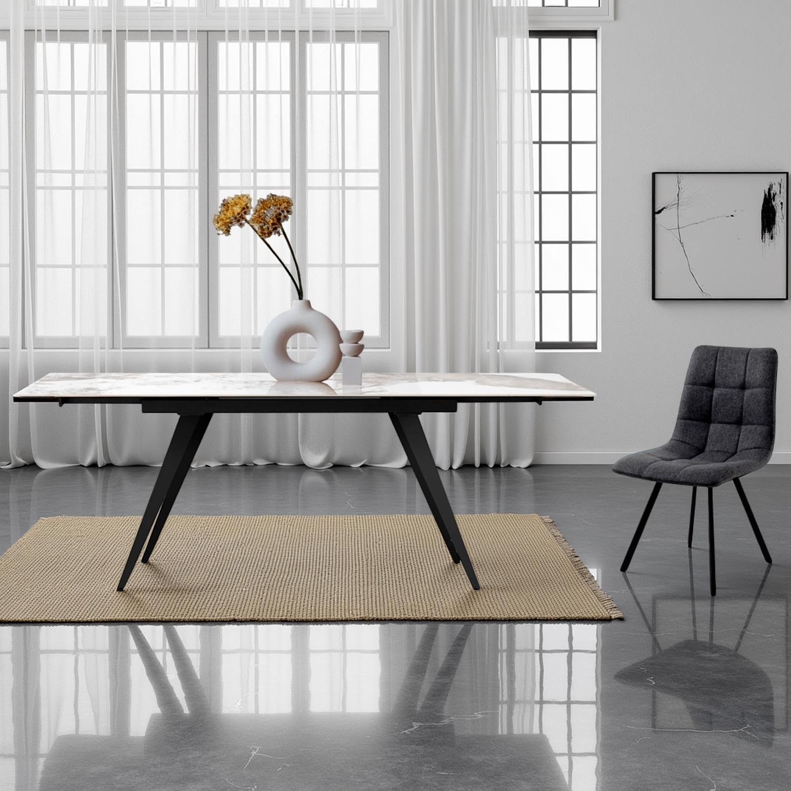 Tavolo allungabile SHARA MARMO BIANCO basamento Grigio opaco piano ceramica finitura Marmo Onice lucido cm H75 P.81 L140