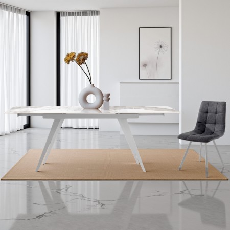 Tavolo allungabile SHARA MARMO ONICE basamento Bianco opaco piano ceramica finitura Marmo Onice lucido cm H75 P81 L140