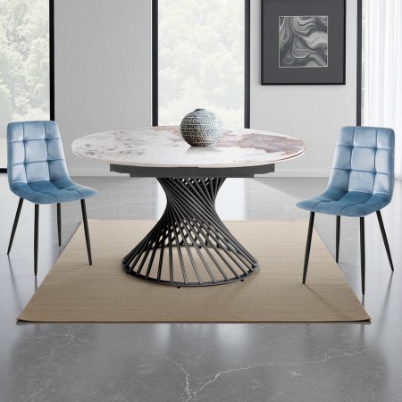 Tavolo allungabile CICLON GRIGIO basamento Grigio opaco piano ceramica marmo Onice lucido H75 Ø.120 chiuso  P120 x L180 aperto