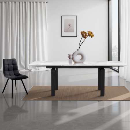Tavolo allungabile IGOR MARMO BIANCO basamento acciaio Nero opaco piano ceramica Marmo Bianco lucido H76 P90 L140/170/200