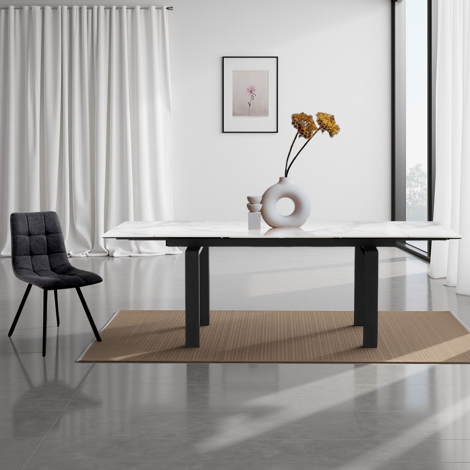 Tavolo allungabile IGOR MARMO BIANCO basamento acciaio Nero opaco piano ceramica Marmo Bianco lucido H76 P90 L140/170/200