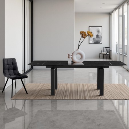 Tavolo allungabile IGOR MARMO NERO basamento acciaio Nero opaco piano ceramica Marmo Nero lucido H76 P90 L140-200