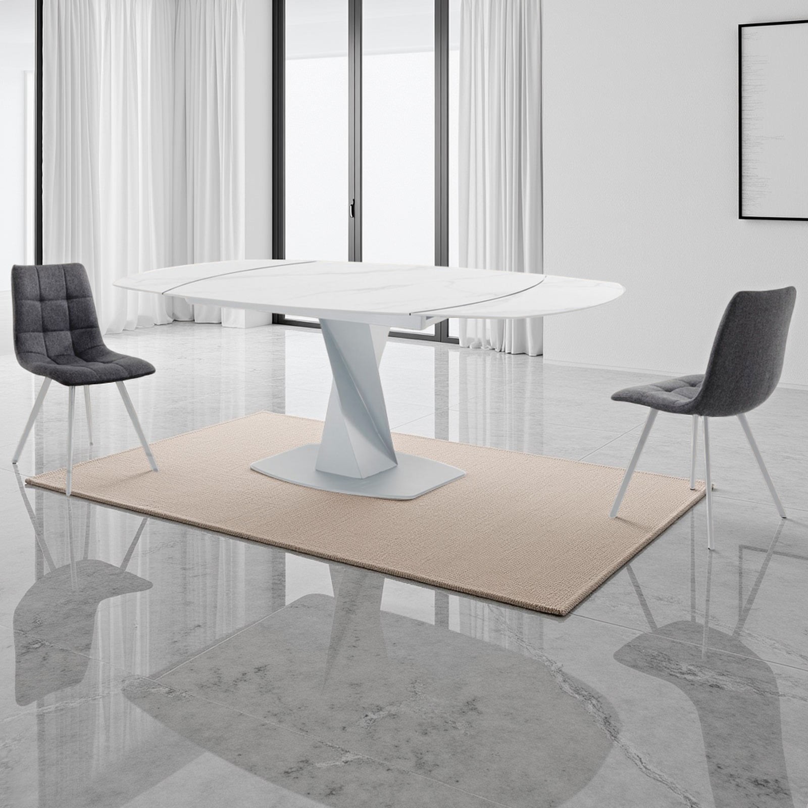 Tavolo allungabile EVAN TOTAL WHITE basamento acciaio Bianco opaco piano ceramica finitura Marmo Bianco opaco cm Tavolo allungabile EVAN TOTAL WHITE basamento acciaio Bianco opaco piano ceramica finitura Marmo Bianco opaco cm