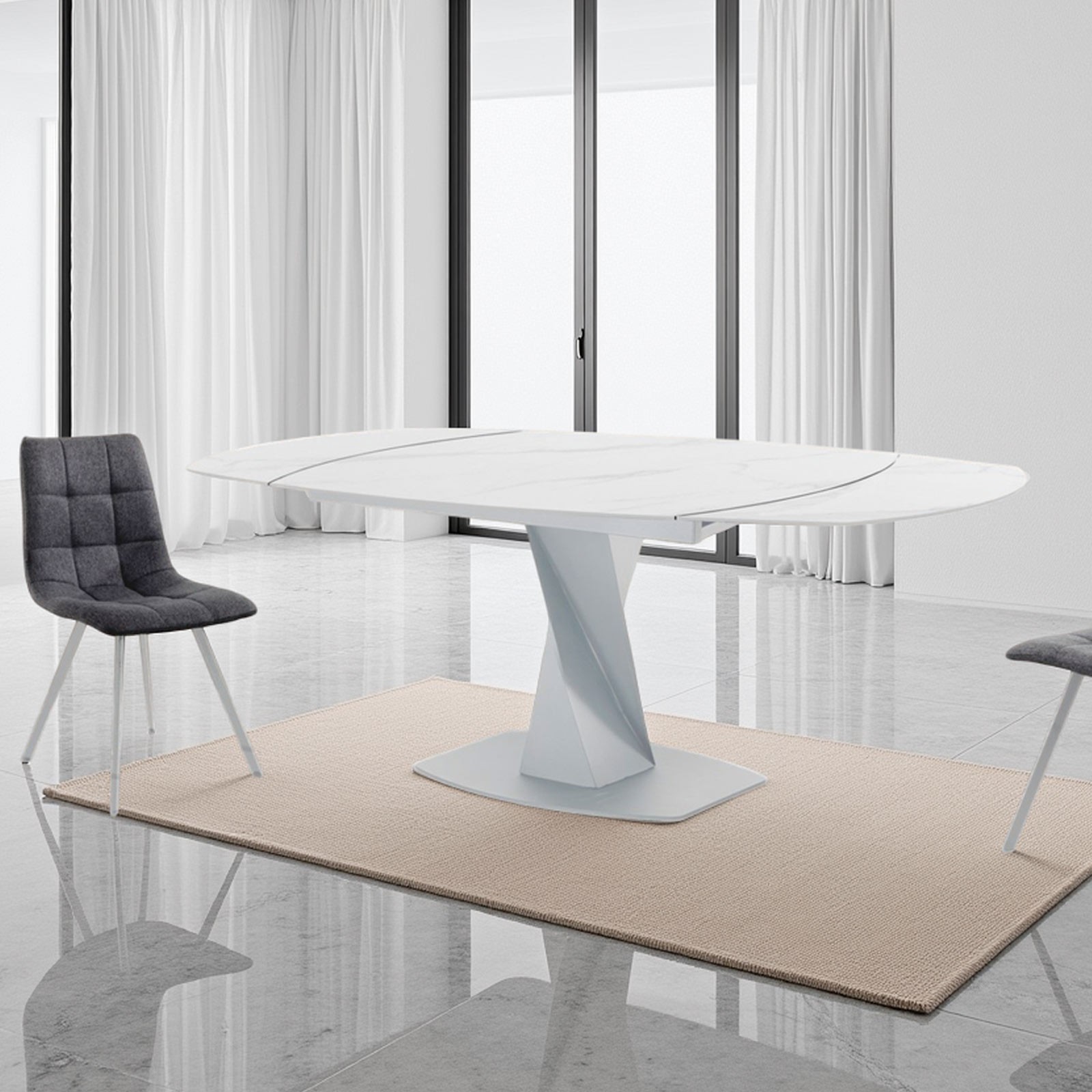 Tavolo allungabile EVAN TOTAL WHITE basamento acciaio Bianco opaco piano ceramica finitura Marmo Bianco opaco cm Tavolo allungabile EVAN TOTAL WHITE basamento acciaio Bianco opaco piano ceramica finitura Marmo Bianco opaco cm