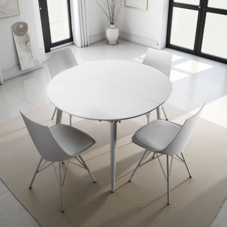 Tavolo Allungabile Ethan Round verniciato Bianco lucido e metallo, 120-160x110 cm