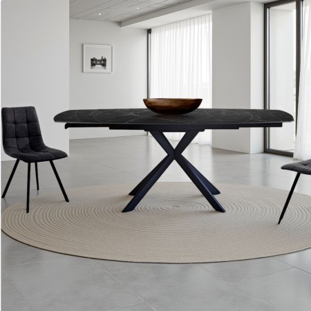 Tavolo allungabile in ceramica VICKI MARMO NERO finitura top Marmo Nero opaco e base in acciaio Nero opaco, 140/200 x 90 cm