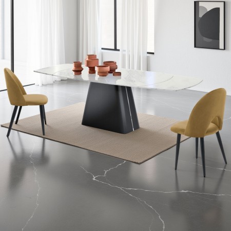 Tavolo allungabile MARK MARMO BIANCO piano in ceramica finitura Marmo Bianco lucido venato H78 P90 L160 - 240
