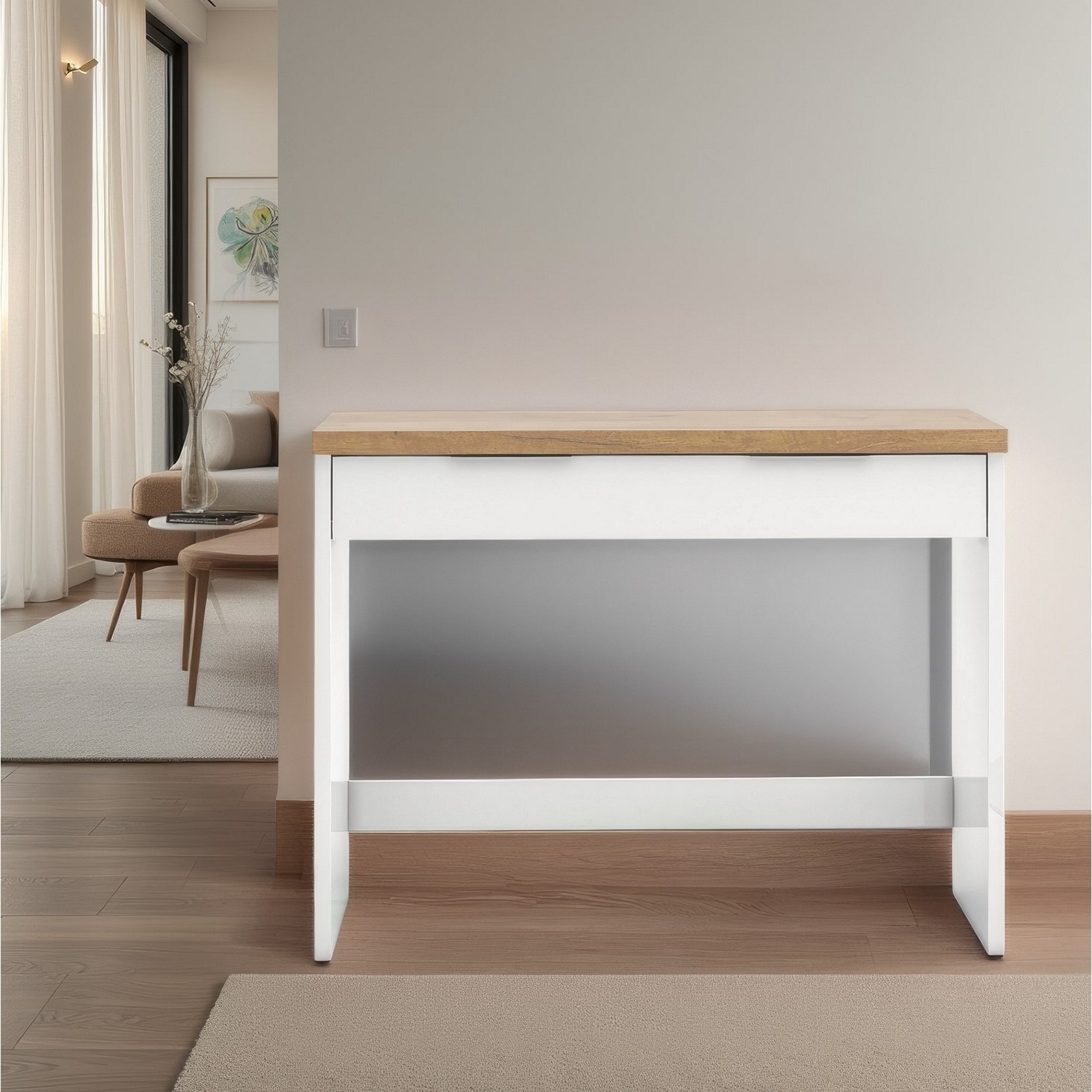 TORONTO WHITE Mobile toilette  laccata Bianco lucido top finitura Rovere cm H79,5 L104,3 P43,4