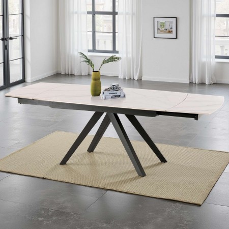Tavolo allungabile ROGER MARMO BIANCO acciaio Grigio piano ceramica finitura Marmo Bianco opaco H76 P9 L160-238