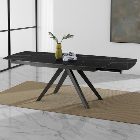 Tavolo allungabile ROGER MARMO NERO acciaio Grigio piano ceramica finitura Marmo Nero opaco H76 P90 L160-238