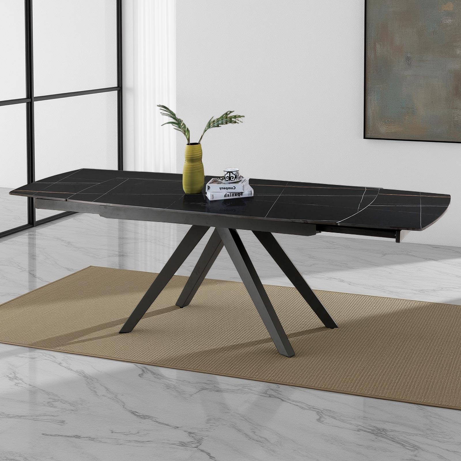 Tavolo allungabile ROGER MARMO NERO acciaio Grigio piano ceramica finitura Marmo Nero opaco H76 P90 L160-238 Tavolo allungabile ROGER MARMO NERO acciaio Grigio piano ceramica finitura Marmo Nero opaco H76 P90 L160-238