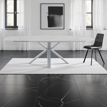 Tavolo allungabile MEGGY TOTAL WHITE acciaio Bianco opaco piano ceramica finitura Marmo Bianco opaco H75 P90 L140/210