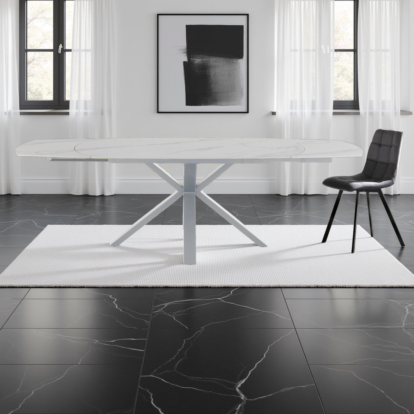 Tavolo allungabile MEGGY TOTAL WHITE acciaio Bianco opaco piano ceramica finitura Marmo Bianco opaco H75 P90 L140/210