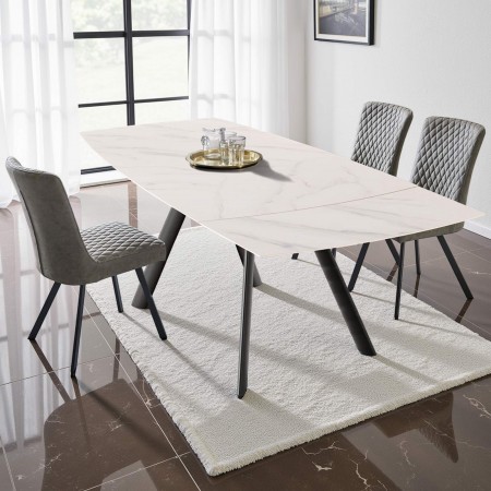 Tavolo allungabile JEMY MARMO BIANCO acciaio Grigio opaco piano ceramica finitura Marmo Bianco opaco H76 P90 L160-238