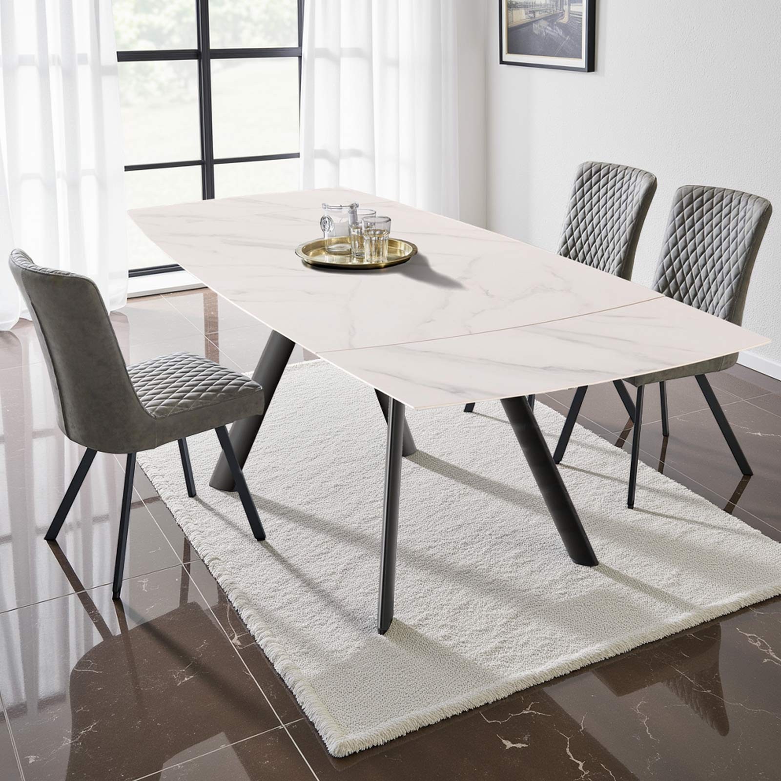 Tavolo allungabile JEMY MARMO BIANCO acciaio Grigio opaco piano ceramica finitura Marmo Bianco opaco H76 P90 L160-238 Tavolo allungabile JEMY MARMO BIANCO acciaio Grigio opaco piano ceramica finitura Marmo Bianco opaco H76 P90 L160-238