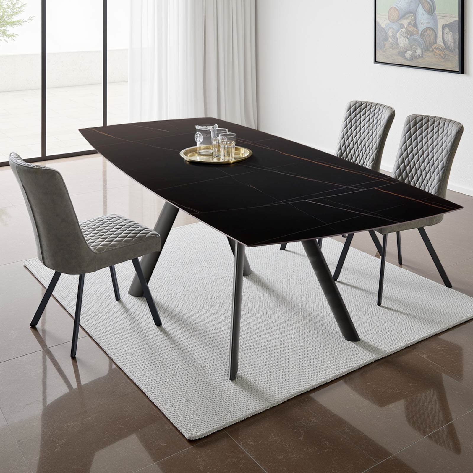 Tavolo allungabile JEMY MARMO NERO acciaio Grigio opaco piano ceramica finitura Marmo Nero opaco H76 P90 L160-238 Tavolo allungabile JEMY MARMO NERO acciaio Grigio opaco piano ceramica finitura Marmo Nero opaco H76 P90 L160-238