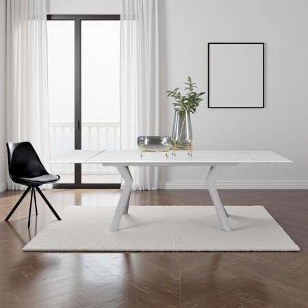 Tavolo allungabile CONNY BIANCO 2 acciaio Bianco opaco ceramica finitura Marmo Bianco opaco cm H75 P80 L140-170-200