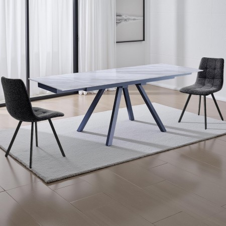 Tavolo allungabile LIKE piano in ceramica sp.10 mm finitura Marmo Bianco lucido cm H75 P80 L140/175/210