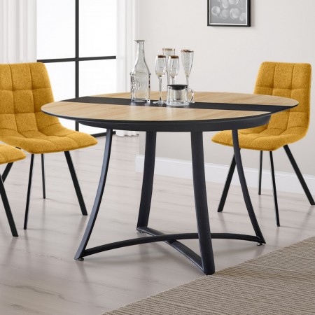 Tavolo rotondo allungabile LUCA gambe metallo Nero opaco piano finitura Rovere Biondo H76 P118 L118/148