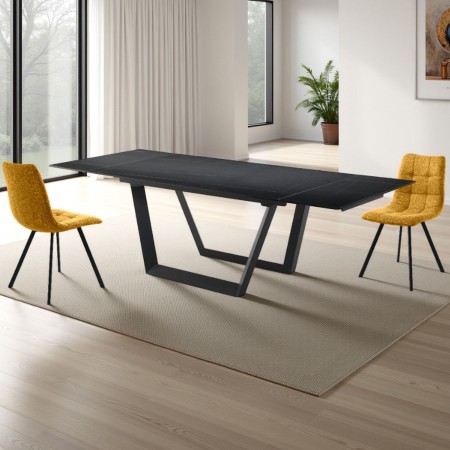 Tavolo allungabile in Ceramica finitura Marmo Nero opaco e Acciaio LOLLO MARMO NERO, 160-200-240 x 90 cm