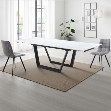 Tavolo allungabile in Ceramica finitura Marmo Bianco opaco e Acciaio LOLLO MARMO BIANCO, 160-200-240 x 90 cm