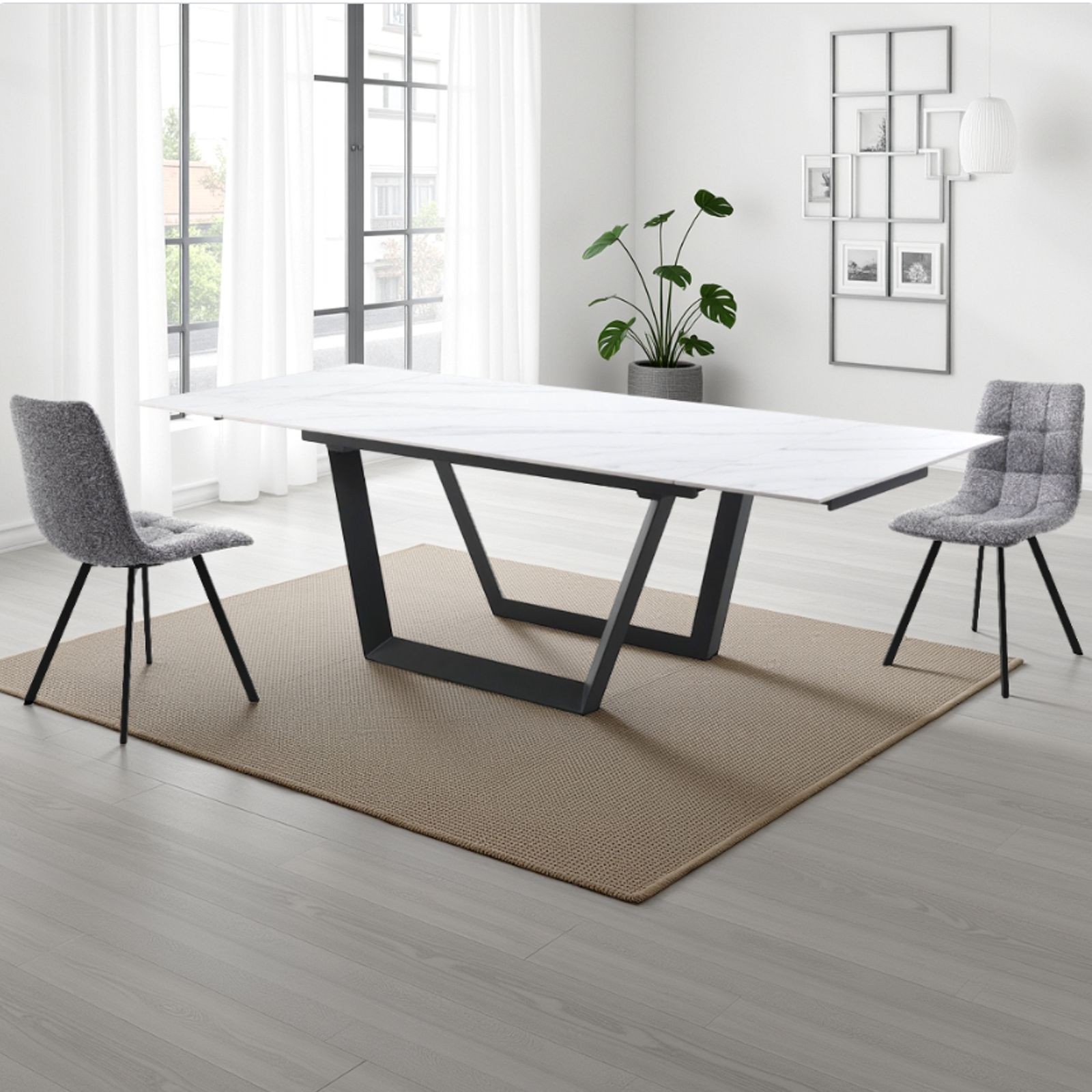 Tavolo allungabile in Ceramica finitura Marmo Bianco opaco e Acciaio LOLLO MARMO BIANCO, 160-200-240 x 90 cm