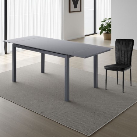 Tavolo Allungabile William 140 Grey in Vetro temprato Grigio e metallo verniciato opaco, 140-200x80 cm