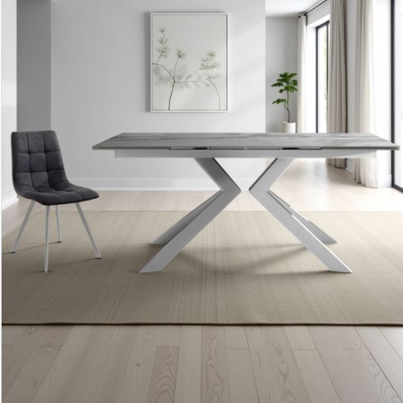 Tavolo Allungabile in ceramica Justin Evolution Marble finitura Marmo Bianco opaco base in metallo, 160-200-240 x 90 cm
