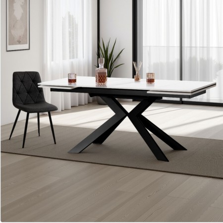 Tavolo Allungabile in ceramica Justin Evolution Marble / Grey fin. Marmo Bianco opaco e metallo antracite, 160-200-240 x 90 cm