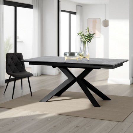 Tavolo Allungabile in ceramica JUSTIN GREY MARBLE finitura Marmo Grigio opaco e base in metallo Grigio opaco, 160-200-240x90 cm