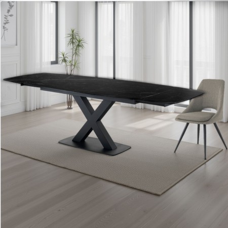 Tavolo Allungabile STEFF BLACK MARBLE basamento Nero opaco piano in ceramica finitura Marmo Nero opaco H.77 P.90 L.160/195/230
