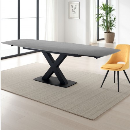 Tavolo allungabile STEFF GREY MARBLE basamento Nero opaco piano in ceramica finitura Marmo Grigio opaco H.77 P.90 L.160/195/230
