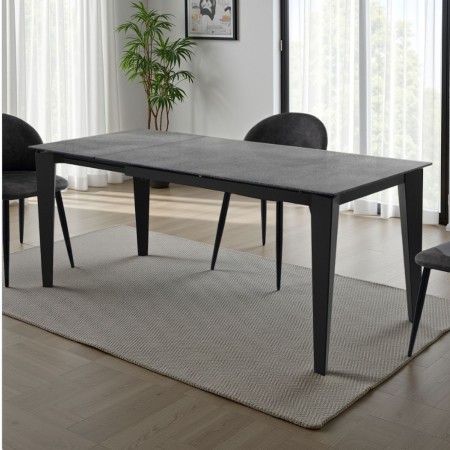 Tavolo Allungabile Sean Stone in Vetro temprato finitura Roccia e acciaio Grigio opaco, 130-180x80 cm