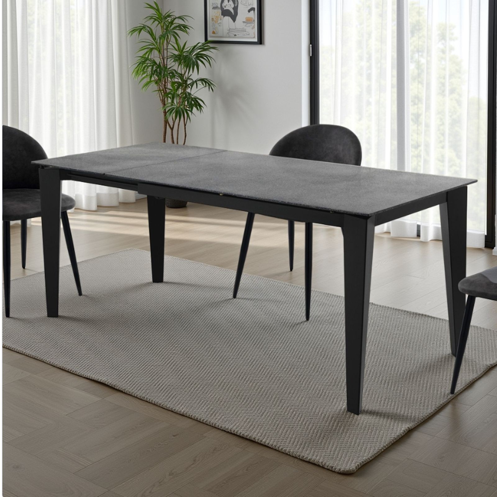 Tavolo Allungabile Sean Stone in Vetro temprato finitura Roccia e acciaio Grigio opaco, 130-180x80 cm
