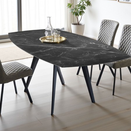 Tavolo allungabile in ceramica RALPH MARMO NERO finitura Top Marmo Nero e base in acciaio, 140-200 x 90 cm