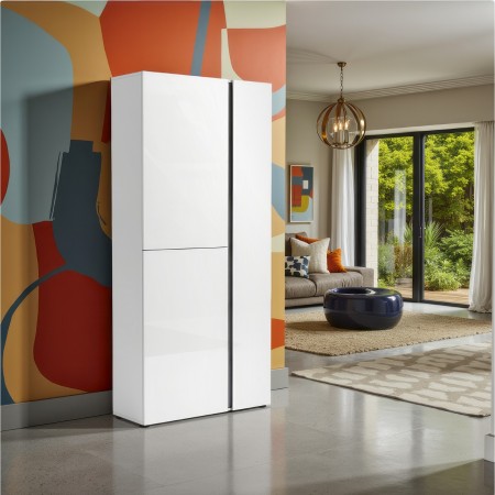 OTTAWA WHITE Scarpiera alta 3 ante  laccata colore Bianco lucido top colore Antracite cm H196 L91 P33
