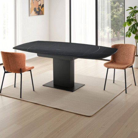 Tavolo Allungabile Morgan Black Marble in ceramica finitura Marmo Nero opaco e acciaio Grigio opaco, 120-180x90 cm