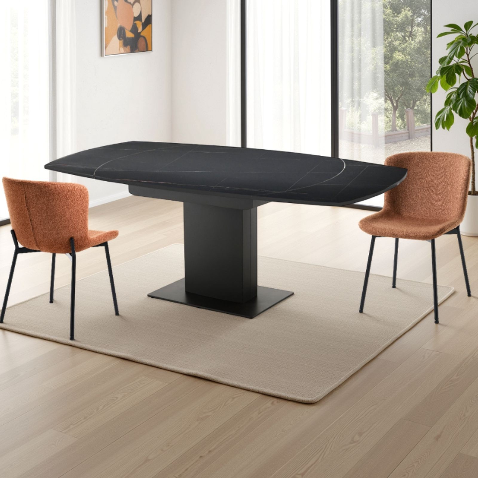 Tavolo Allungabile Morgan Black Marble in ceramica finitura Marmo Nero opaco e acciaio Grigio opaco, 120-180x90 cm