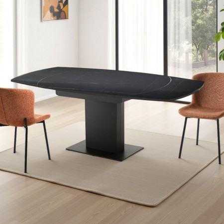 Tavolo Allungabile Morgan Black Marble in ceramica finitura Marmo Nero opaco e acciaio Grigio opaco, 120-180x90 cm