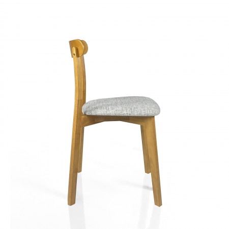 Sedia KISHA ROVERE legno massello finitura Rovere rivestita tessuto Grigio chiaro H78 L45 P51