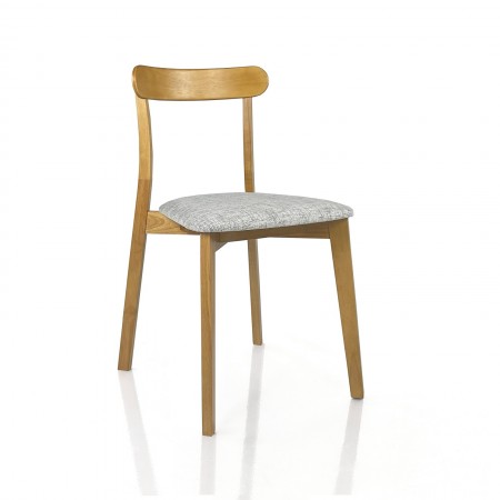 Sedia KISHA ROVERE legno massello finitura Rovere rivestita tessuto Grigio chiaro H78 L45 P51