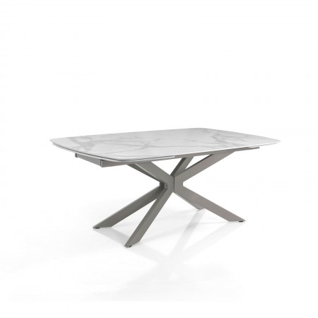 Tavolo allungabile ovale ELMO EVO 160  PLATINO MARMO BIANCO acciaio opaco piano ceramica Marmo Bianco H75,5 P90 L.160-200-240