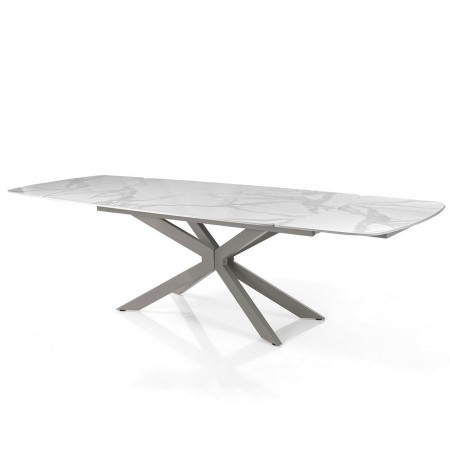 Tavolo allungabile ovale ELMO EVO 160  PLATINO MARMO BIANCO acciaio opaco piano ceramica Marmo Bianco H75,5 P90 L.160-200-240