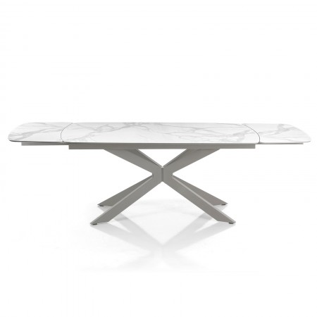 Tavolo allungabile ovale ELMO EVO 160  PLATINO MARMO BIANCO acciaio opaco piano ceramica Marmo Bianco H75,5 P90 L.160-200-240