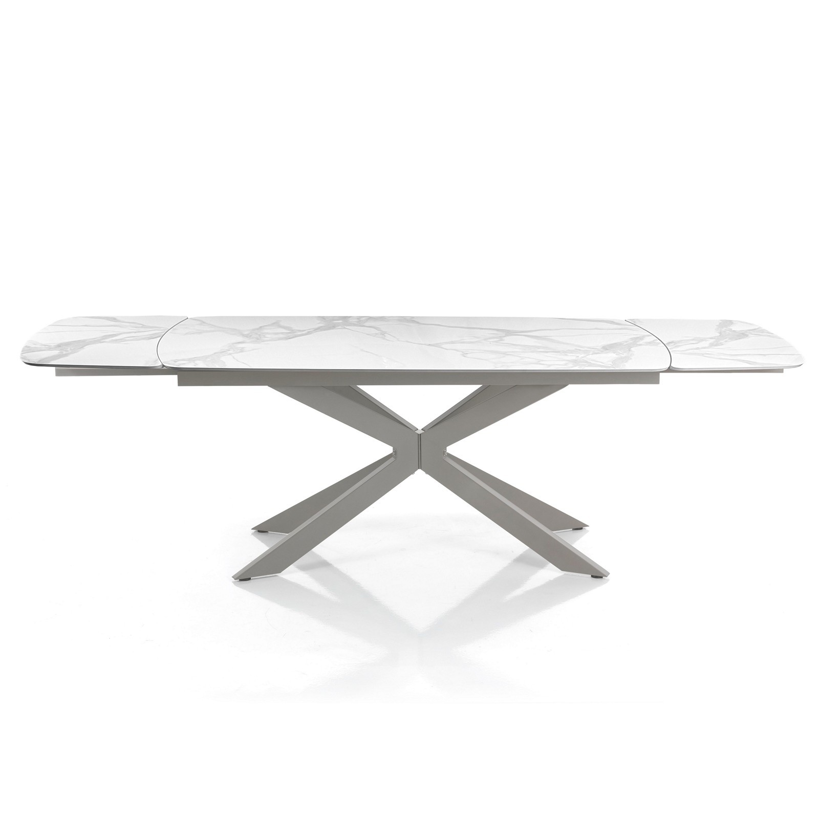 Tavolo allungabile ovale ELMO EVO 160  PLATINO MARMO BIANCO acciaio opaco piano ceramica Marmo Bianco H75,5 P90 L.160-200-240