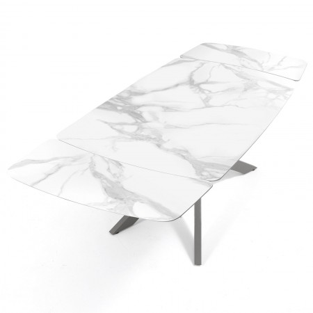 Tavolo allungabile ovale ELMO EVO 160  PLATINO MARMO BIANCO acciaio opaco piano ceramica Marmo Bianco H75,5 P90 L.160-200-240