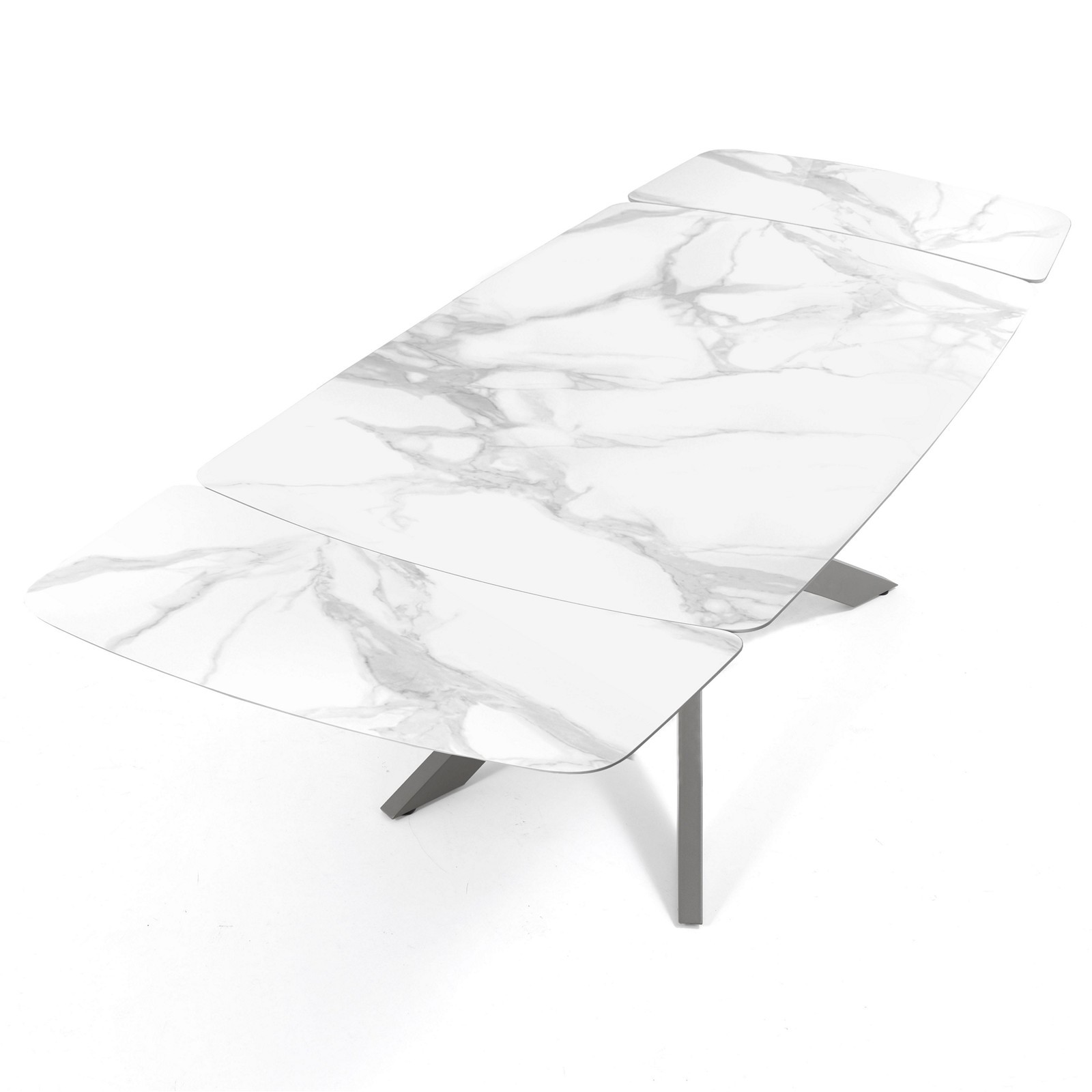 Tavolo allungabile ovale ELMO EVO 160  PLATINO MARMO BIANCO acciaio opaco piano ceramica Marmo Bianco H75,5 P90 L.160-200-240