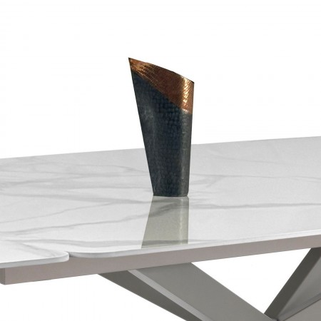 Tavolo allungabile ovale ELMO EVO 160  PLATINO MARMO BIANCO acciaio opaco piano ceramica Marmo Bianco H75,5 P90 L.160-200-240
